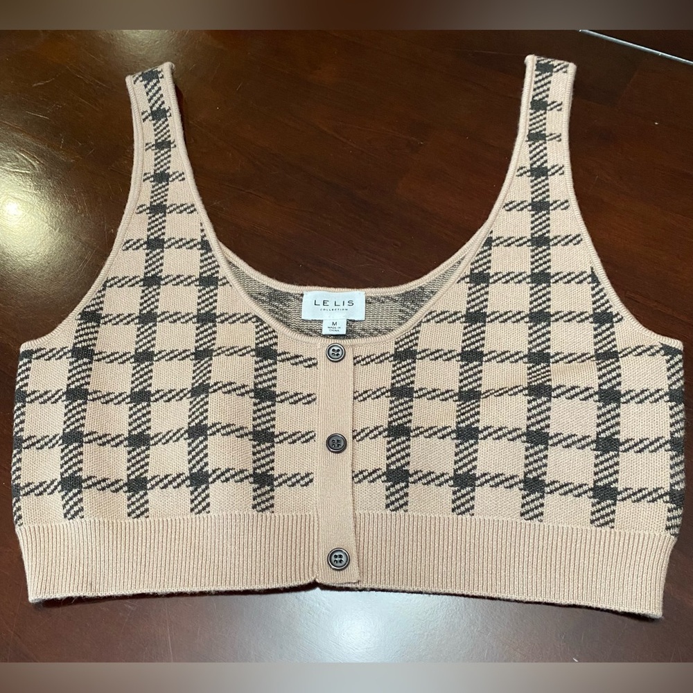 Le Lis Houndstooth Knitted Cami & Matching Cardigan Sweater, Size Medium - Picture 3 of 5